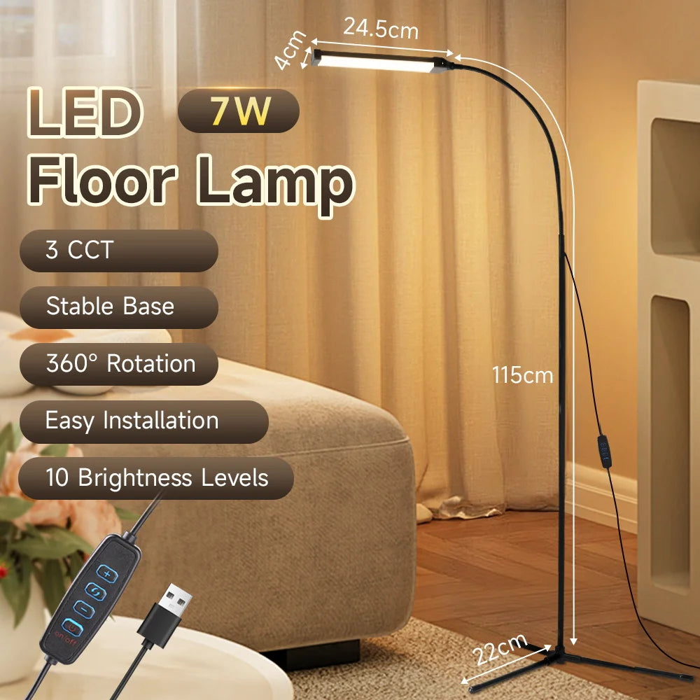 Floor Lamp — Dimmable USB Gooseneck Standing Light, RGB & White, Bedroom Living Room
