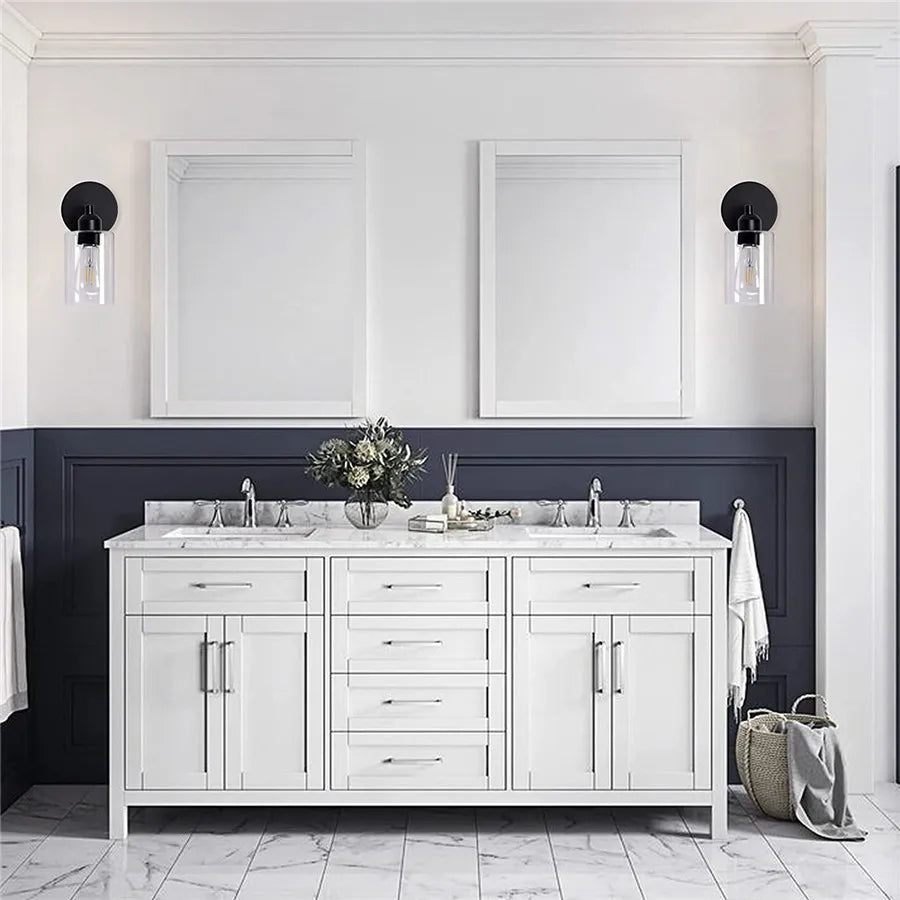 Bathroom Vanity Wall Sconce — 2-Light Vintage Industrial Glass Fixture, Matte Black