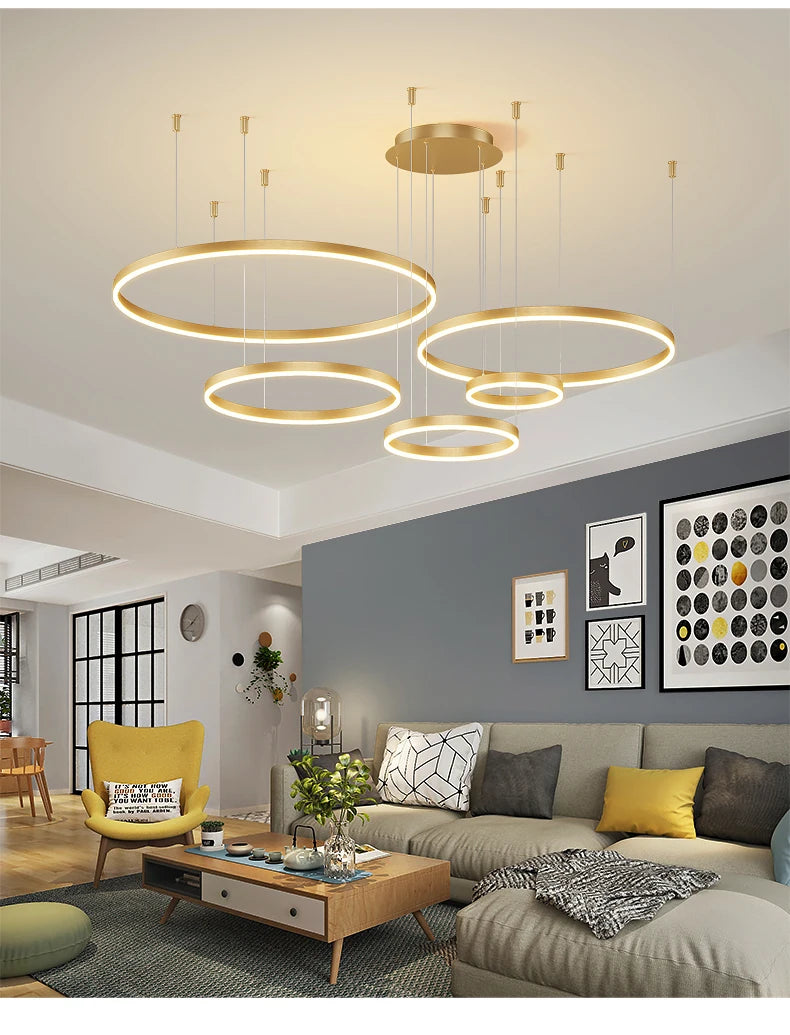 Ring Ceiling Chandelier — Dimmable 3-Color Modern Ceiling Light, Living Room Bedroom Dining Room