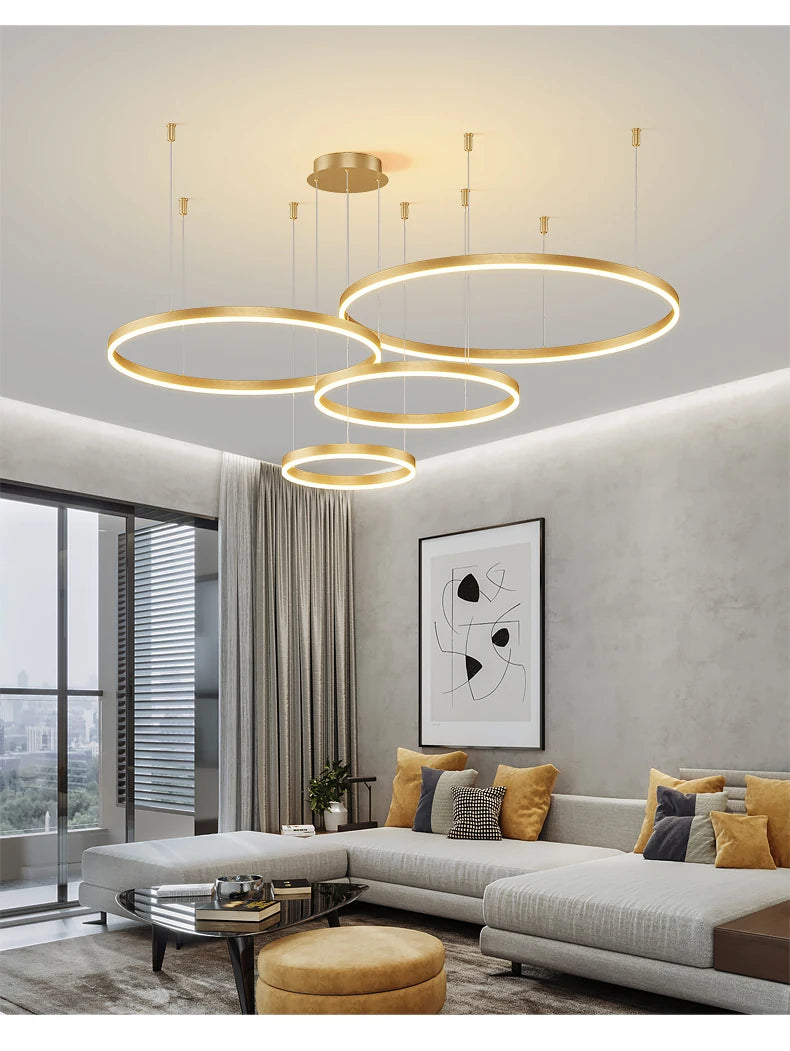 Ring Ceiling Chandelier — Dimmable 3-Color Modern Ceiling Light, Living Room Bedroom Dining Room