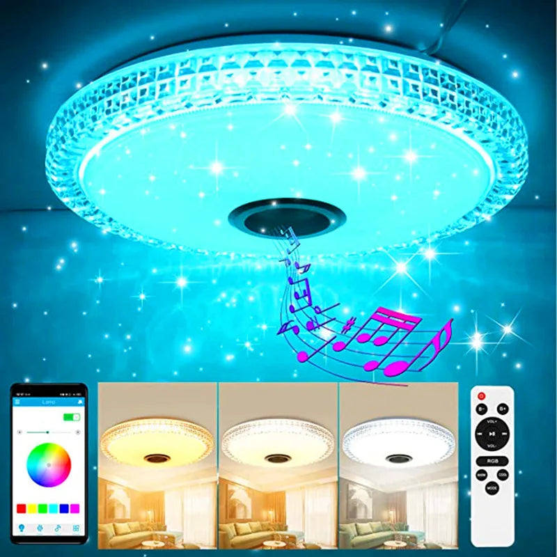LED Ceiling Light — Smart RGB Bluetooth Speaker, App Control, Dimmable, Music Sync, Living Room Bedroom