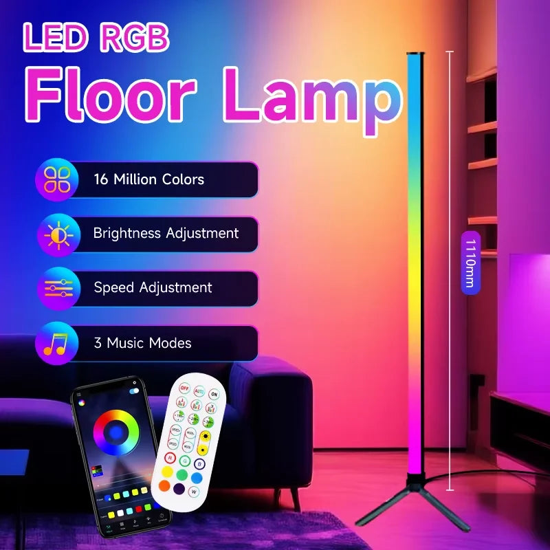 Floor Lamp — Dimmable USB Gooseneck Standing Light, RGB & White, Bedroom Living Room