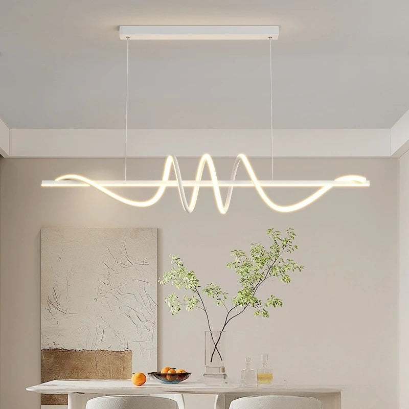 Linear Wavy Pendant Chandelier — Modern Dining Table Light, Bar Living Room Minimalist