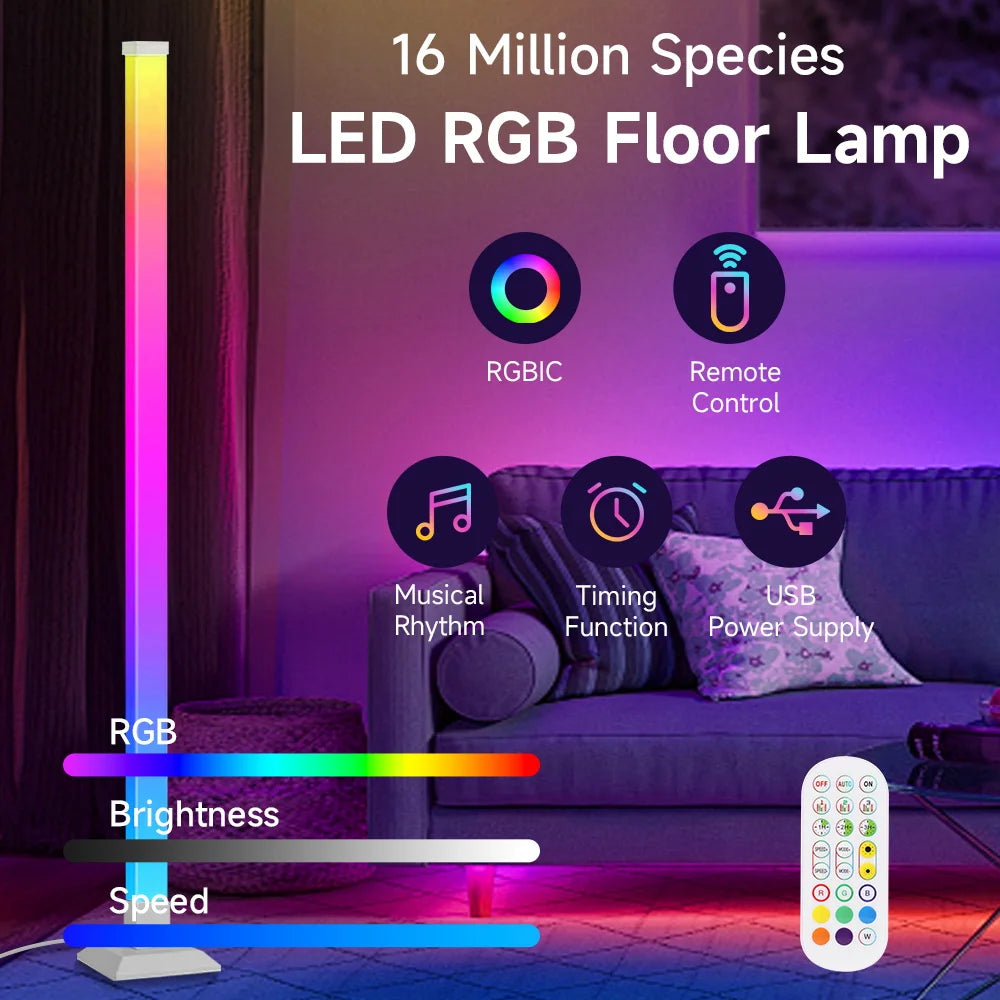 Floor Lamp — Dimmable USB Gooseneck Standing Light, RGB & White, Bedroom Living Room