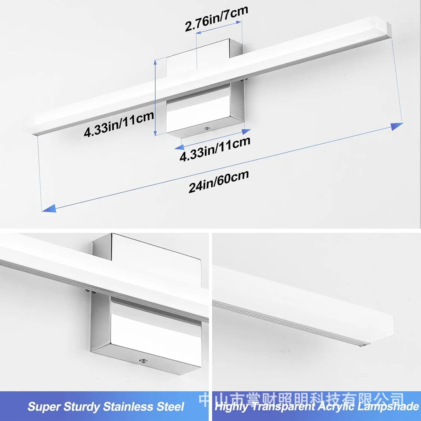 Bathroom Vanity Light Bar — IP44 Mirror Light, Aluminum, Modern Bath Wall Sconce, Black Silver