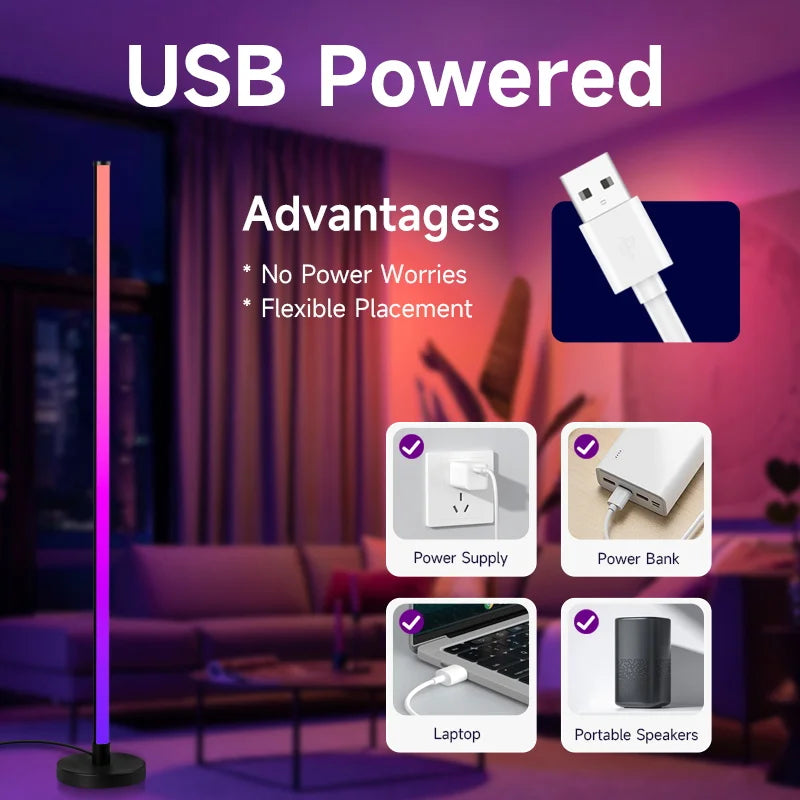 Floor Lamp — Dimmable USB Gooseneck Standing Light, RGB & White, Bedroom Living Room