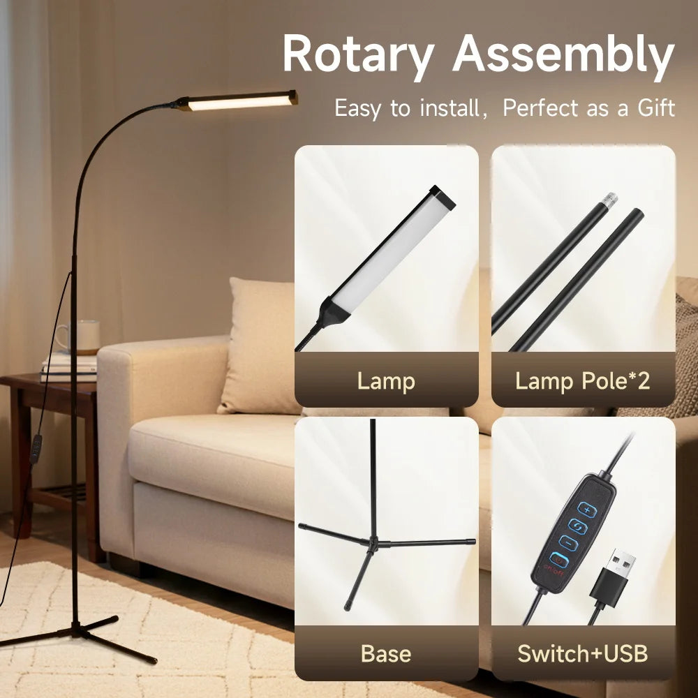 Floor Lamp — Dimmable USB Gooseneck Standing Light, RGB & White, Bedroom Living Room