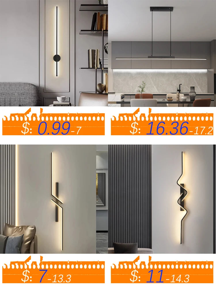 Linear Pendant Light — 26W Dimmable Long Chandelier, Dining Room Kitchen Living Room, Black