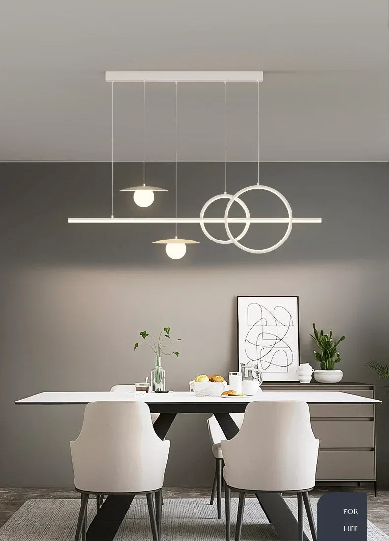Linear Island Pendant Light — Dimmable Kitchen Island Chandelier, Remote Control, White Black