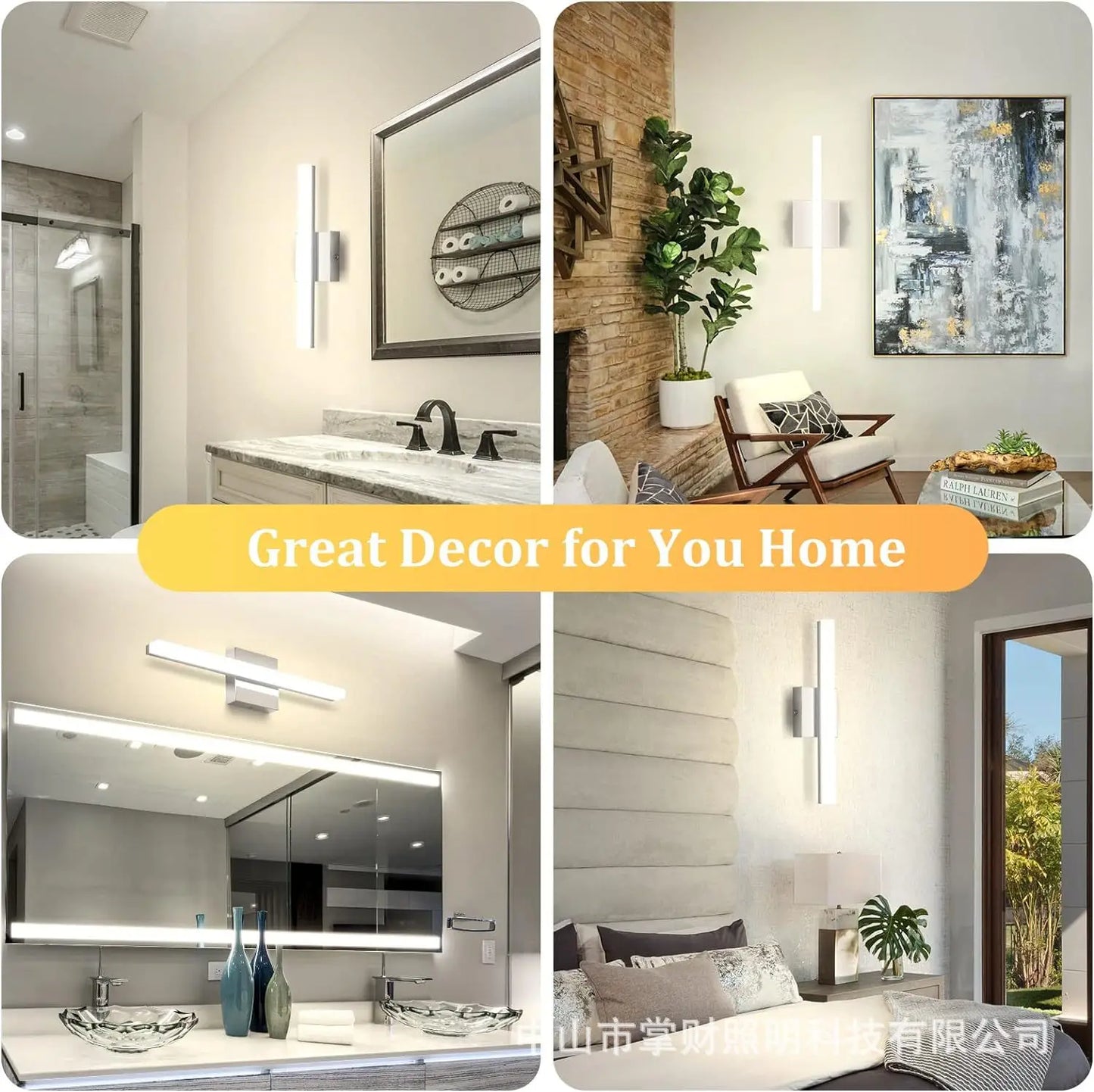 Bathroom Vanity Light Bar — IP44 Mirror Light, Aluminum, Modern Bath Wall Sconce, Black Silver