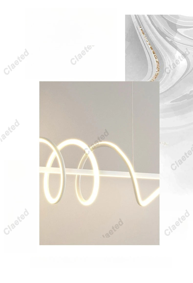 Linear Wavy Pendant Chandelier — Modern Dining Table Light, Bar Living Room Minimalist