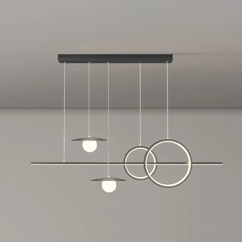 Linear Island Pendant Light — Dimmable Kitchen Island Chandelier, Remote Control, White Black