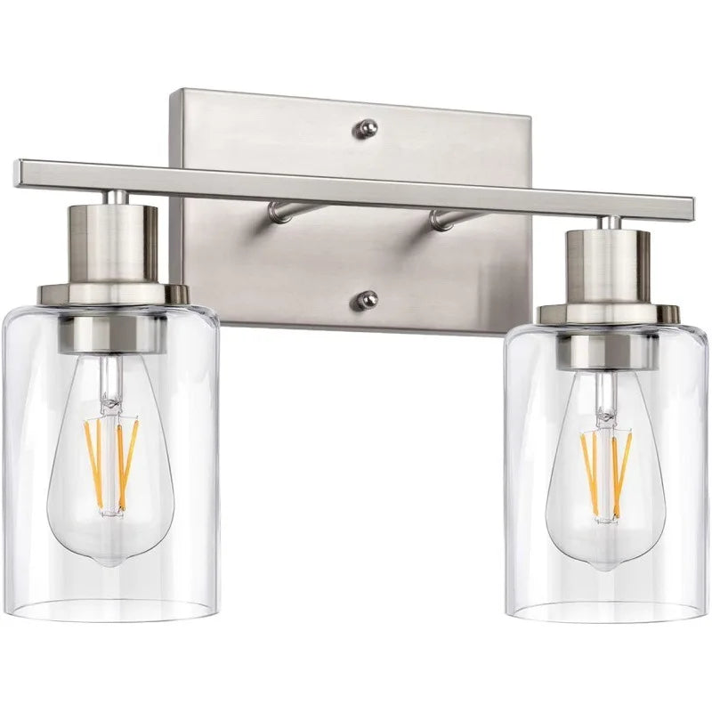 Bathroom Vanity Wall Sconce — 2-Light Vintage Industrial Glass Fixture, Matte Black