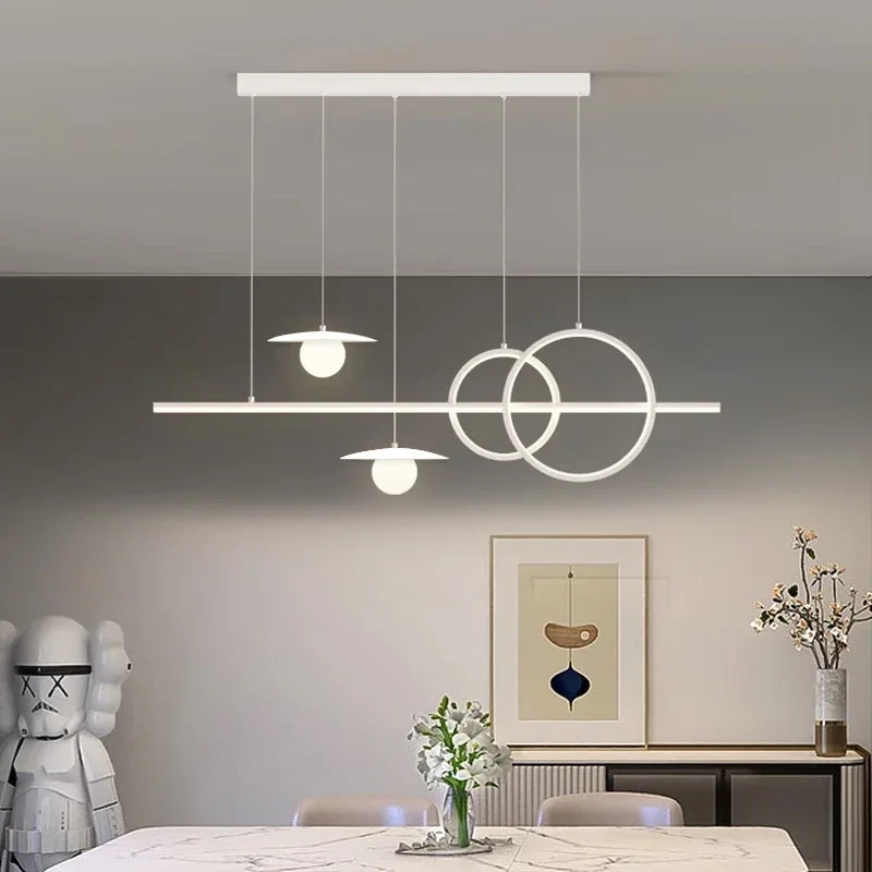 Linear Island Pendant Light — Dimmable Kitchen Island Chandelier, Remote Control, White Black