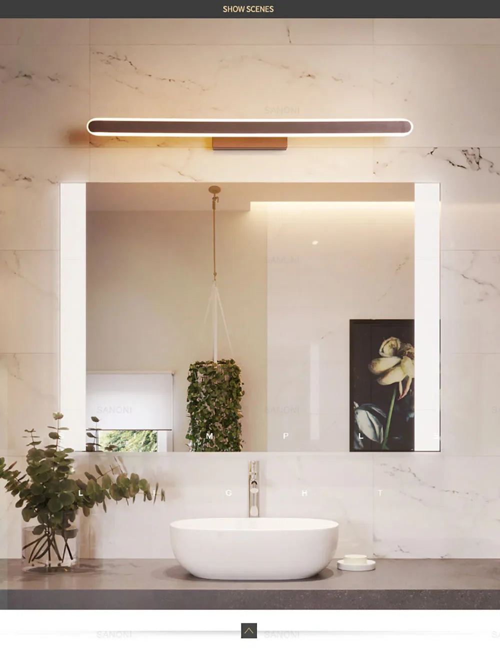 Bathroom Vanity Wall Light — Dimmable Mirror Light, Aluminum, Modern Bathroom Fixture