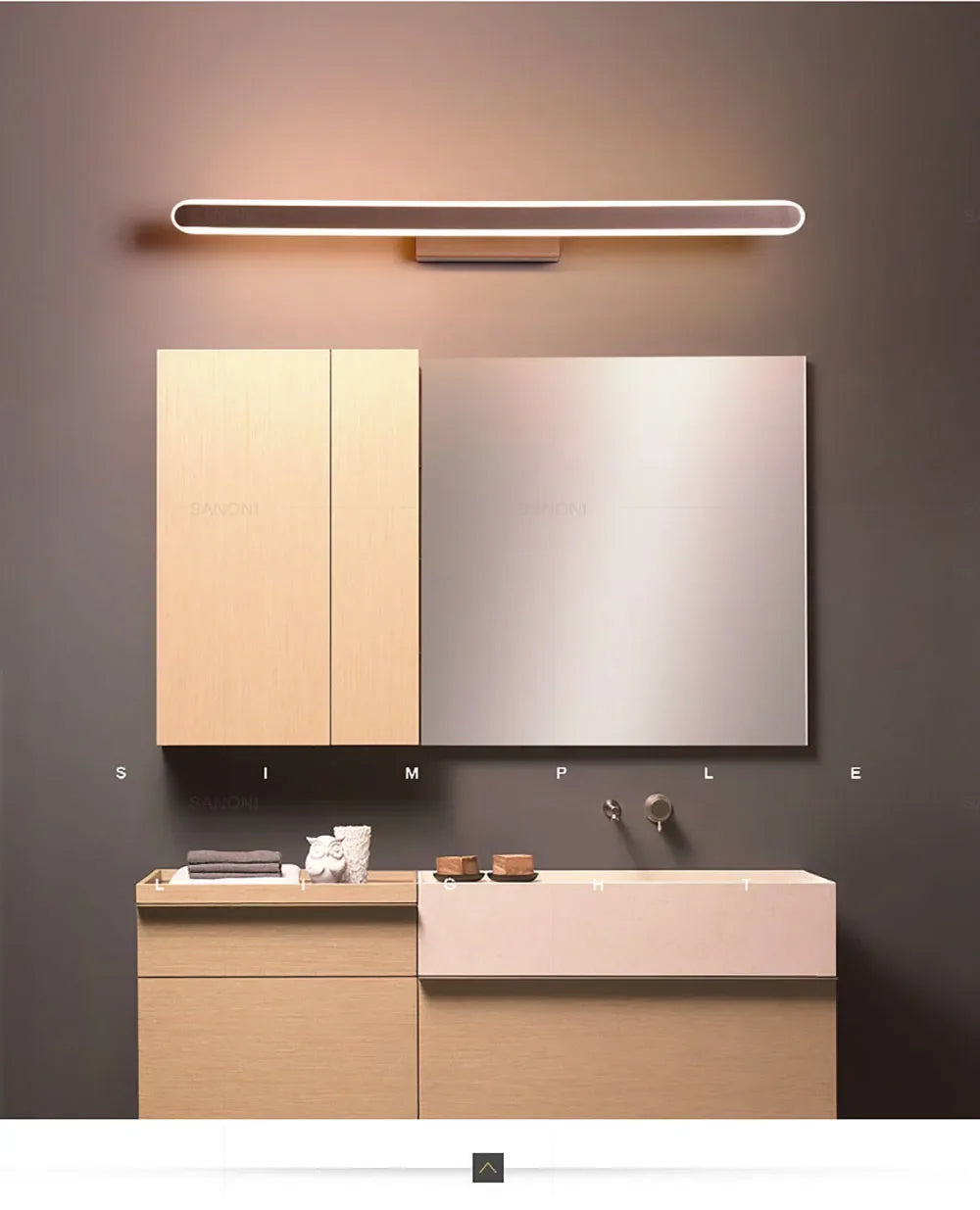 Bathroom Vanity Wall Light — Dimmable Mirror Light, Aluminum, Modern Bathroom Fixture