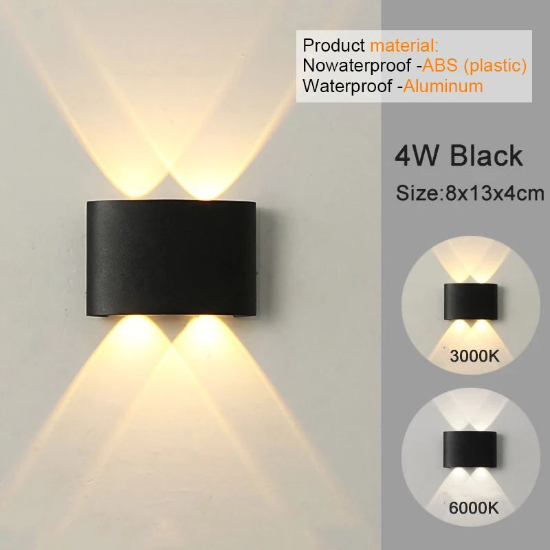Aluminum Wall Sconce — Up Down Indoor Outdoor Wall Light, Black White, Hallway Bedroom Living Room
