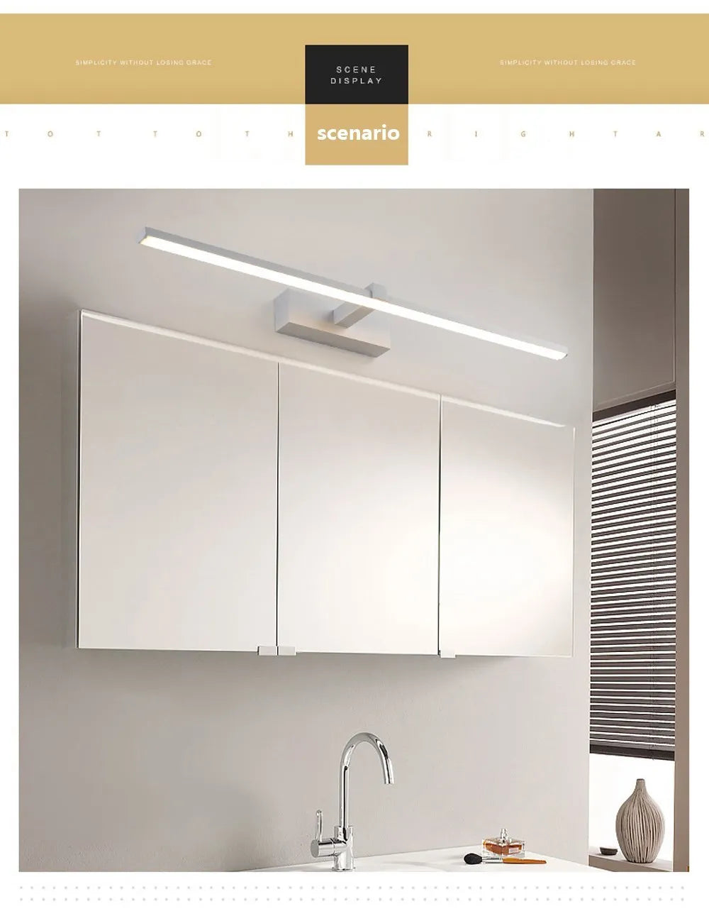 Bathroom Vanity Mirror Wall Light — Touch Switch, Slim Aluminum, Makeup Light, Black White