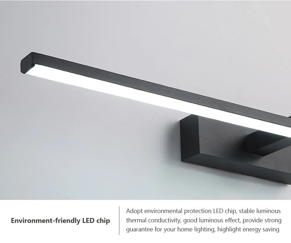 Bathroom Vanity Mirror Wall Light — Touch Switch, Slim Aluminum, Makeup Light, Black White