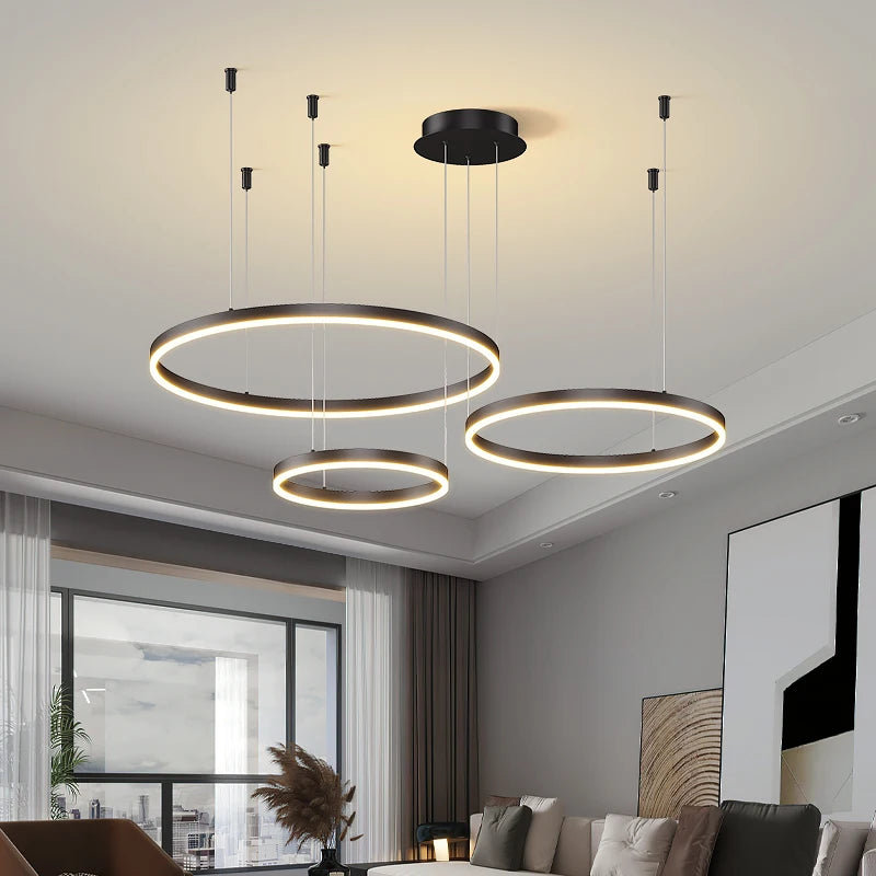 Ring Ceiling Chandelier — Dimmable 3-Color Modern Ceiling Light, Living Room Bedroom Dining Room