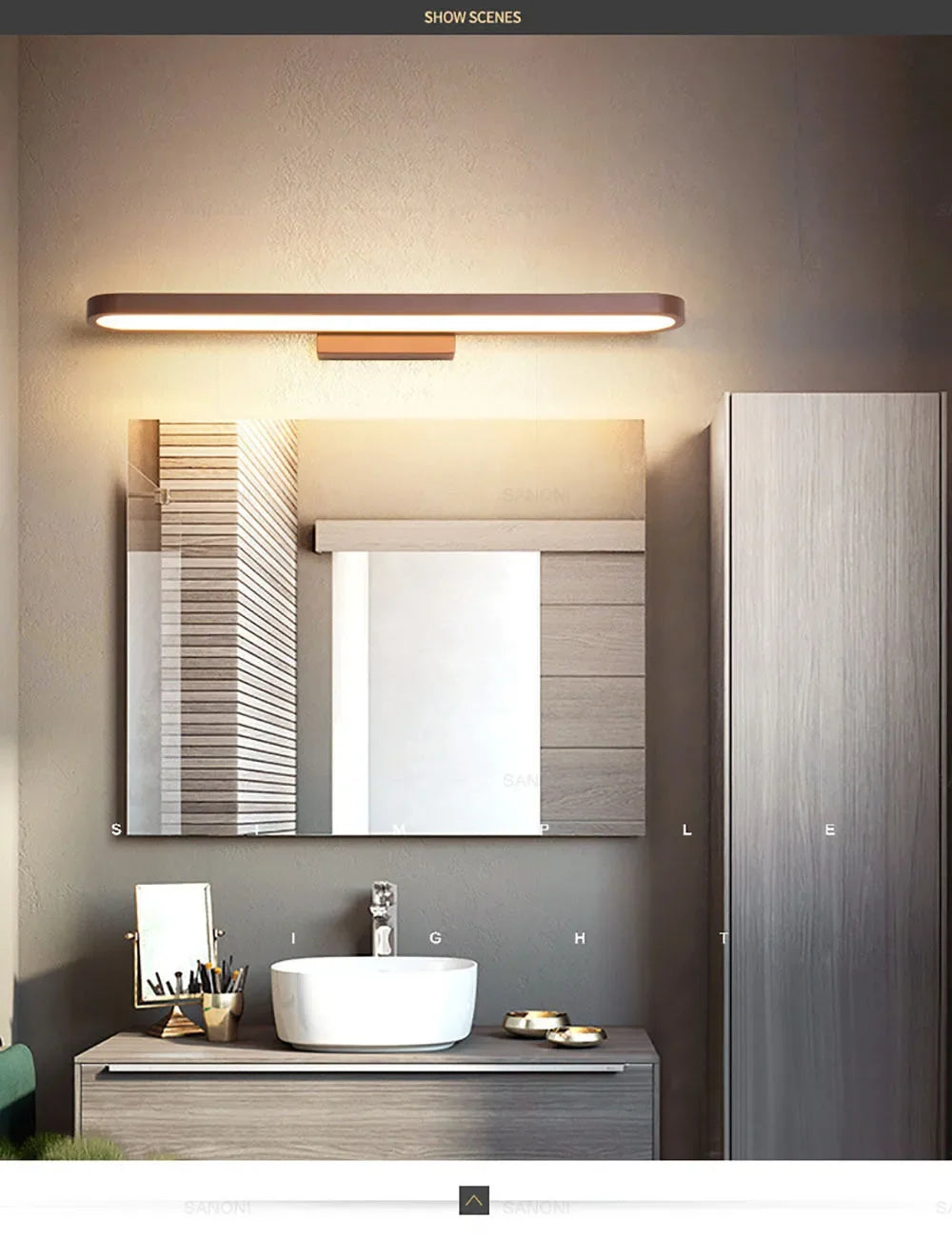 Bathroom Vanity Wall Light — Dimmable Mirror Light, Aluminum, Modern Bathroom Fixture