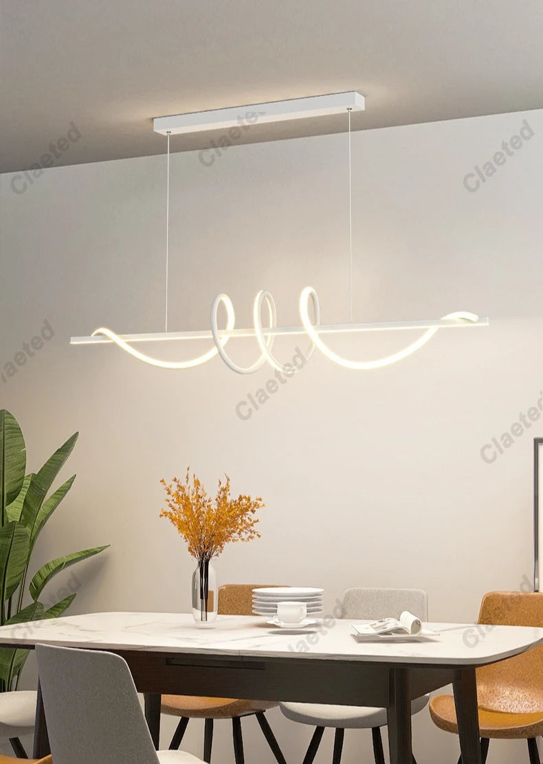 Linear Wavy Pendant Chandelier — Modern Dining Table Light, Bar Living Room Minimalist