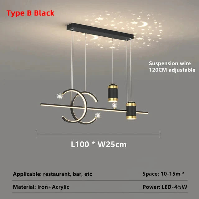 LED Pendant Chandelier — 45W Dimmable Bar Light, Restaurant Kitchen Dining Room Bedroom