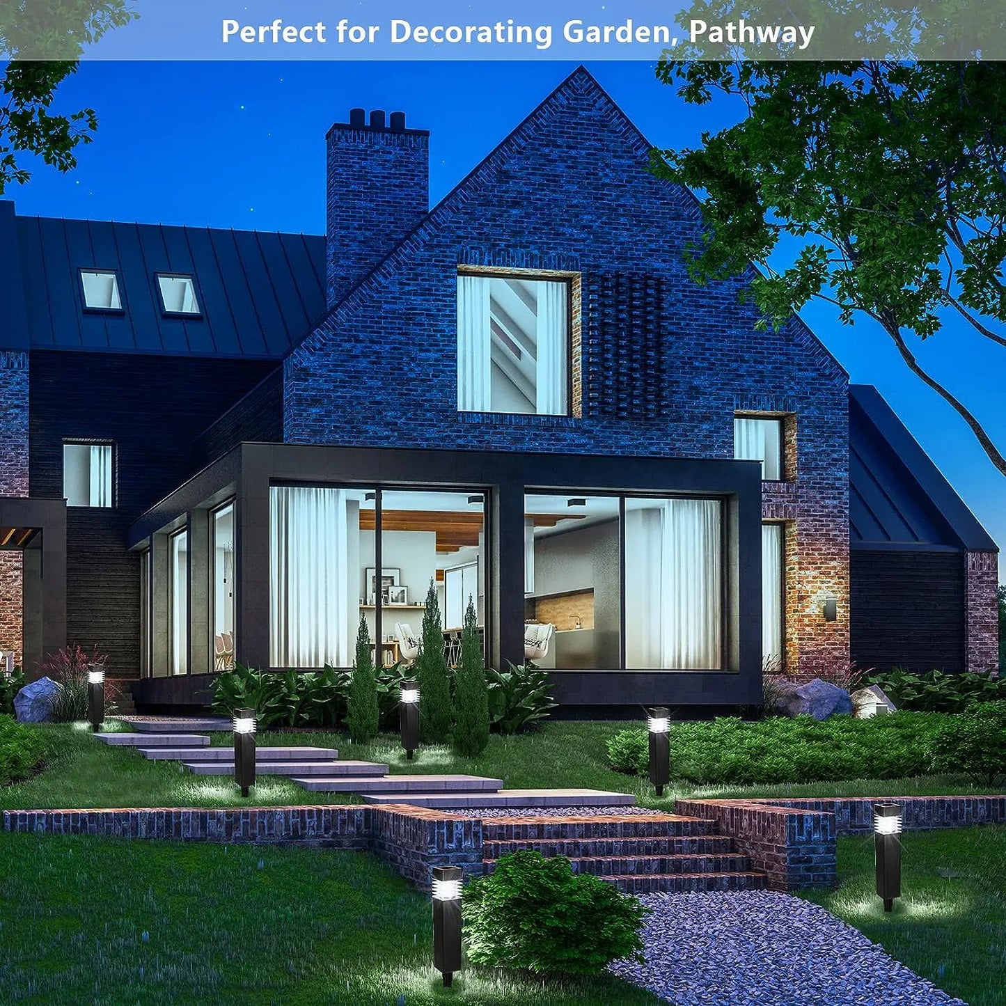 Solar Pathway Lights — IP65 Waterproof Outdoor Garden Stake Lights, Driveway Walkway Yard