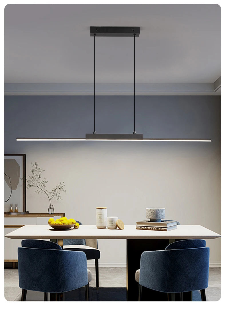 Linear Pendant Light — 26W Dimmable Long Chandelier, Dining Room Kitchen Living Room, Black