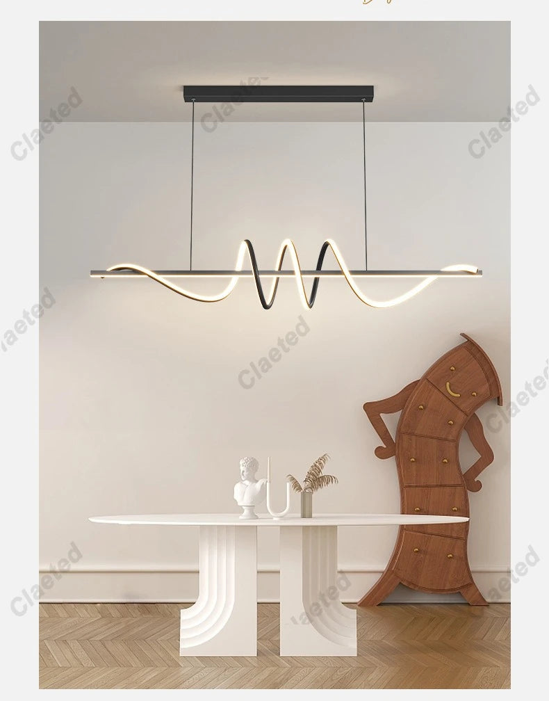 Linear Wavy Pendant Chandelier — Modern Dining Table Light, Bar Living Room Minimalist