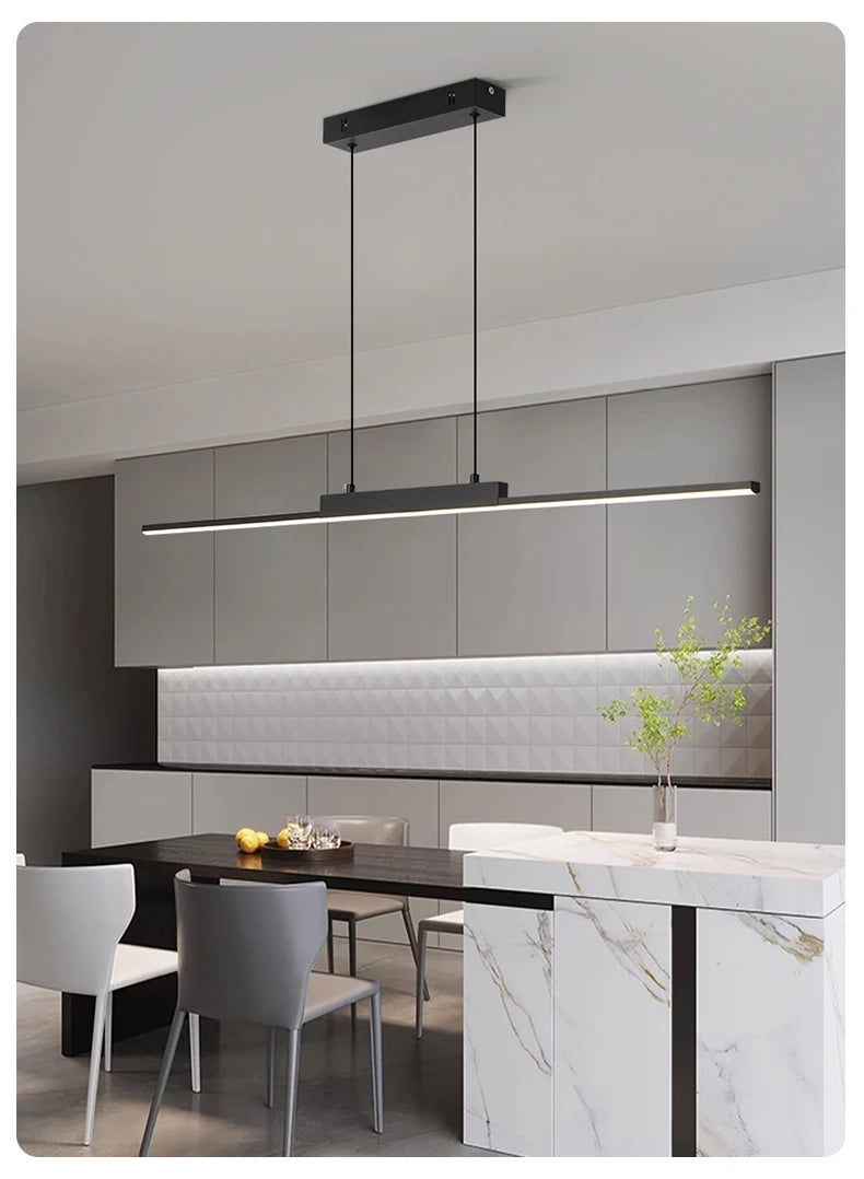 Linear Pendant Light — 26W Dimmable Long Chandelier, Dining Room Kitchen Living Room, Black