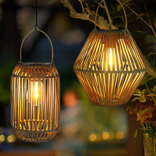 Solar Hanging Lantern — Waterproof Boho Woven Rattan Garden Light, Outdoor Patio Yard Decor