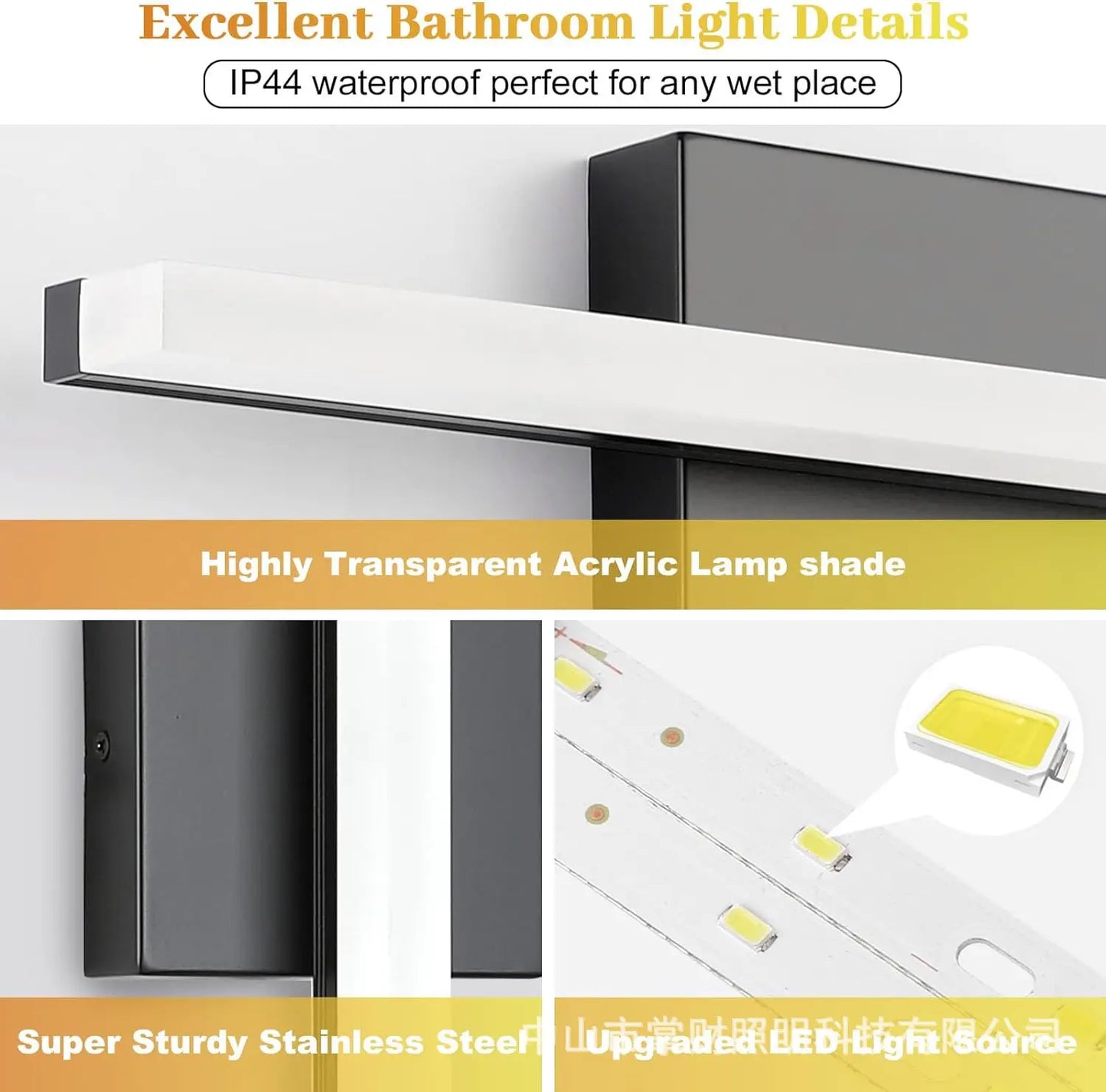 Bathroom Vanity Light Bar — IP44 Mirror Light, Aluminum, Modern Bath Wall Sconce, Black Silver