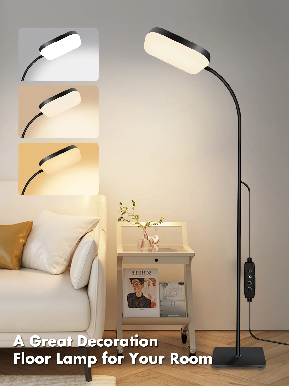 Floor Lamp — 18W Dimmable Gooseneck Reading Light, 2-in-1 Floor & Table Lamp, Adjustable