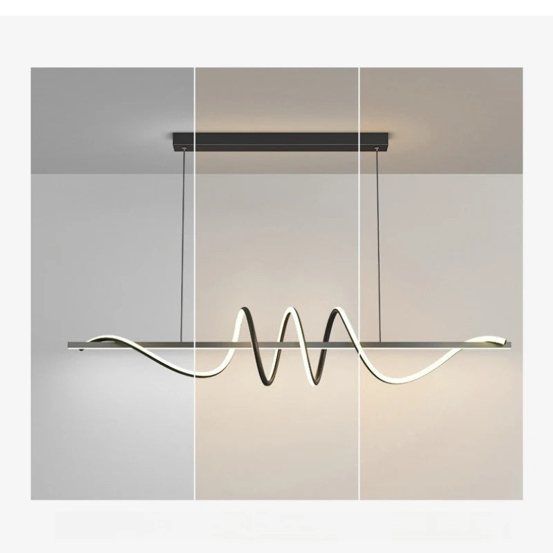 Linear Wavy Pendant Chandelier — Modern Dining Table Light, Bar Living Room Minimalist