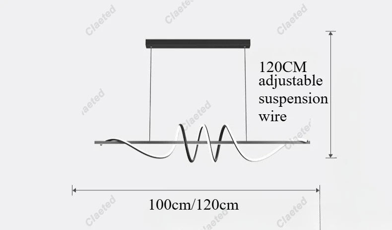 Linear Wavy Pendant Chandelier — Modern Dining Table Light, Bar Living Room Minimalist