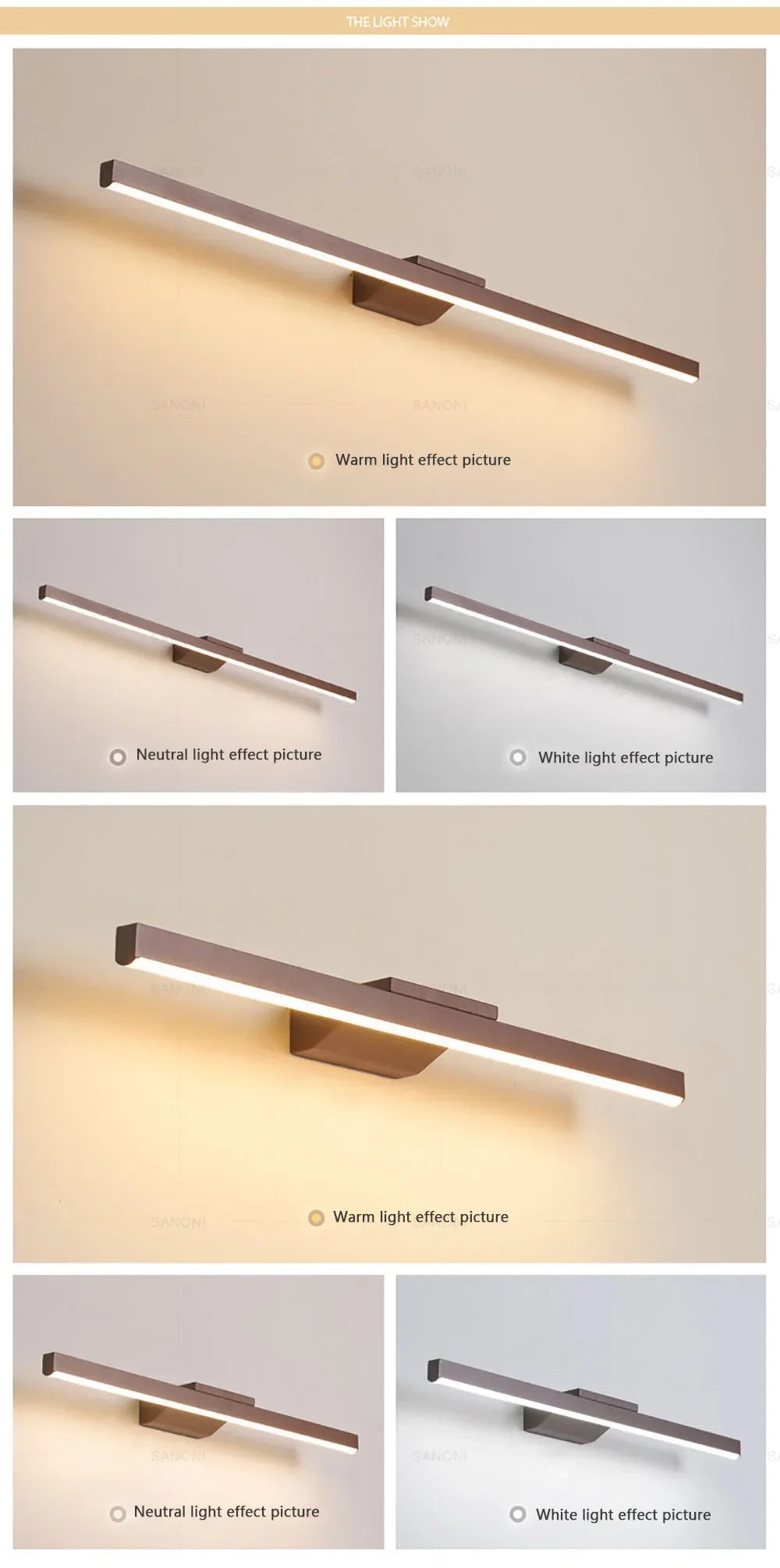 Bathroom Vanity Wall Light — Dimmable Mirror Light, Aluminum, Modern Bathroom Fixture