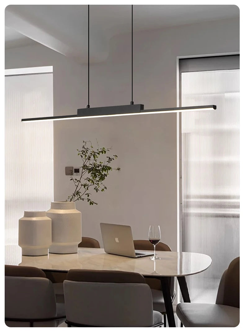 Linear Pendant Light — 26W Dimmable Long Chandelier, Dining Room Kitchen Living Room, Black
