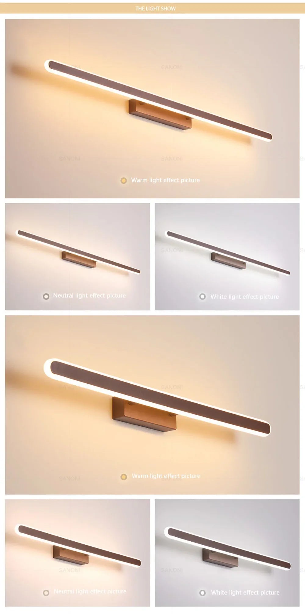 Bathroom Vanity Wall Light — Dimmable Mirror Light, Aluminum, Modern Bathroom Fixture