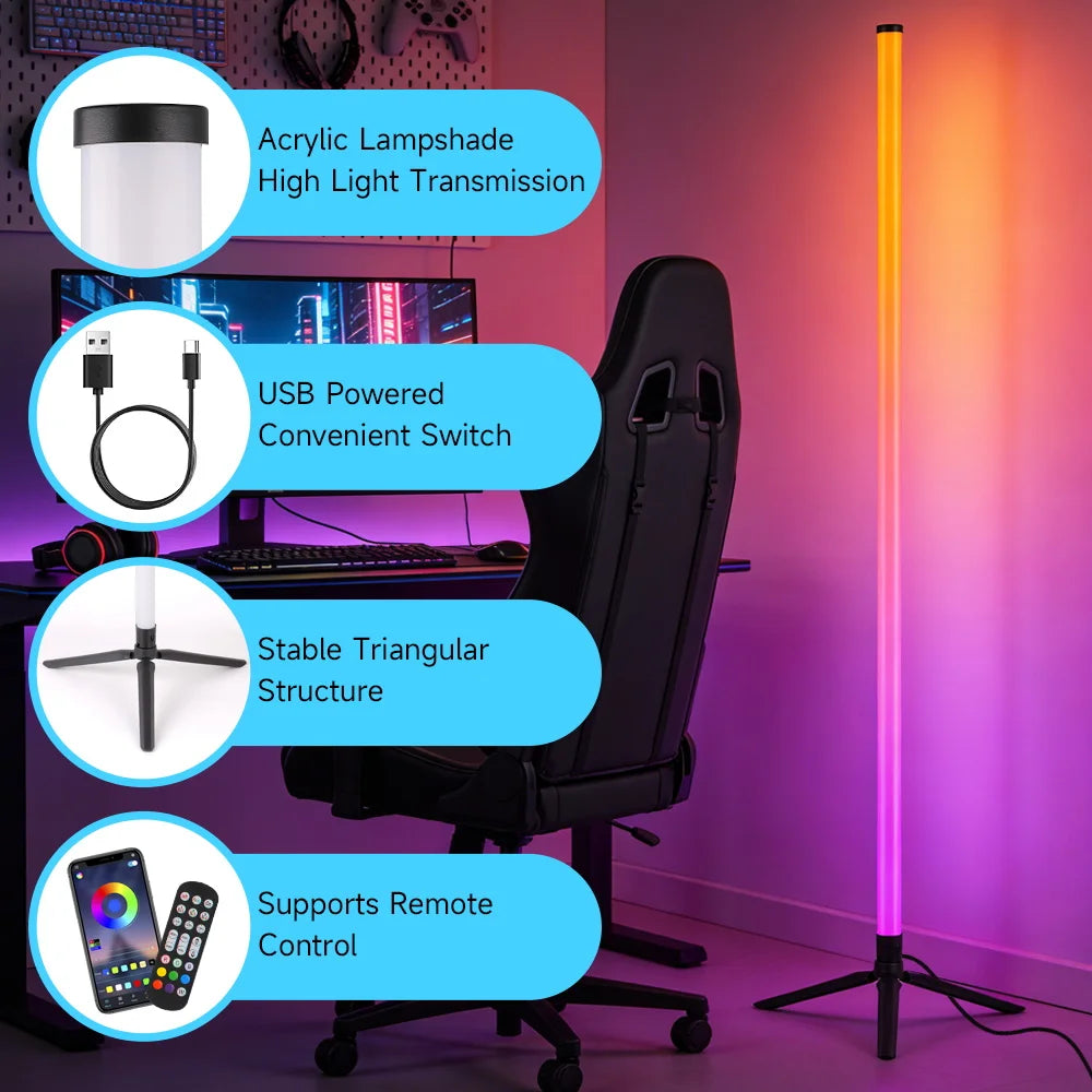 Floor Lamp — Dimmable USB Gooseneck Standing Light, RGB & White, Bedroom Living Room