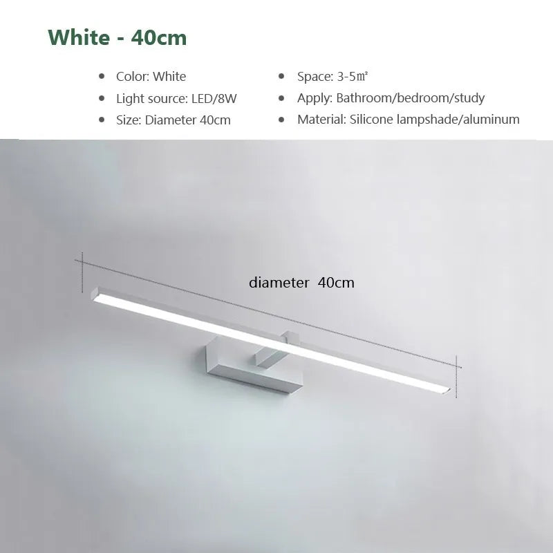 Bathroom Vanity Mirror Wall Light — Touch Switch, Slim Aluminum, Makeup Light, Black White