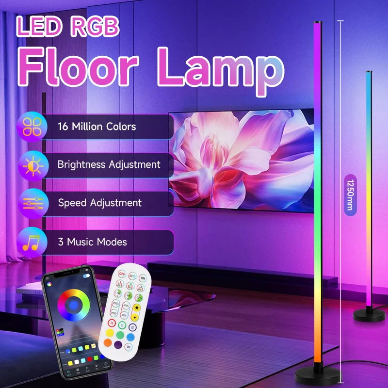 Floor Lamp — Dimmable USB Gooseneck Standing Light, RGB & White, Bedroom Living Room
