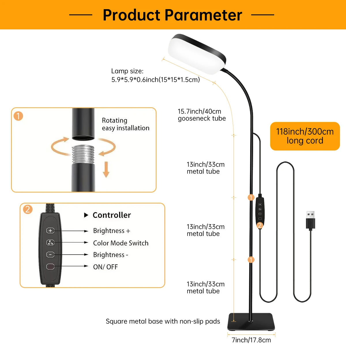 Floor Lamp — 18W Dimmable Gooseneck Reading Light, 2-in-1 Floor & Table Lamp, Adjustable