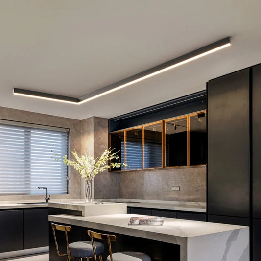 LED Ceiling Light — Linear Strip Flush Mount, Dimmable Remote, Black, Kitchen Dining Bedroom