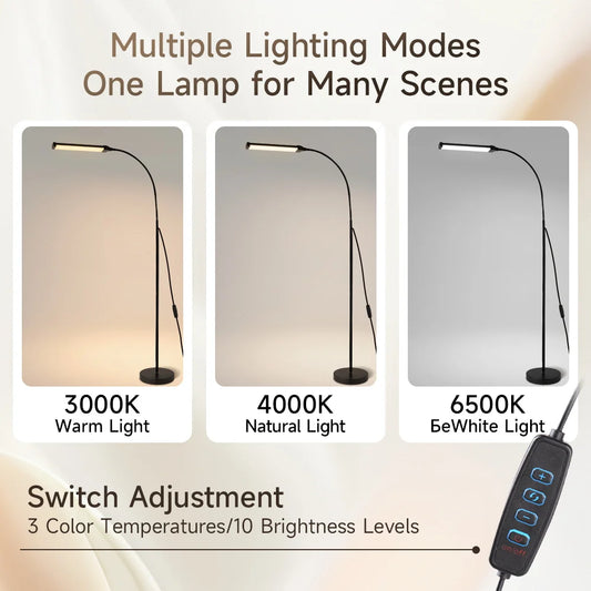 Floor Lamp — Dimmable USB Gooseneck Standing Light, RGB & White, Bedroom Living Room