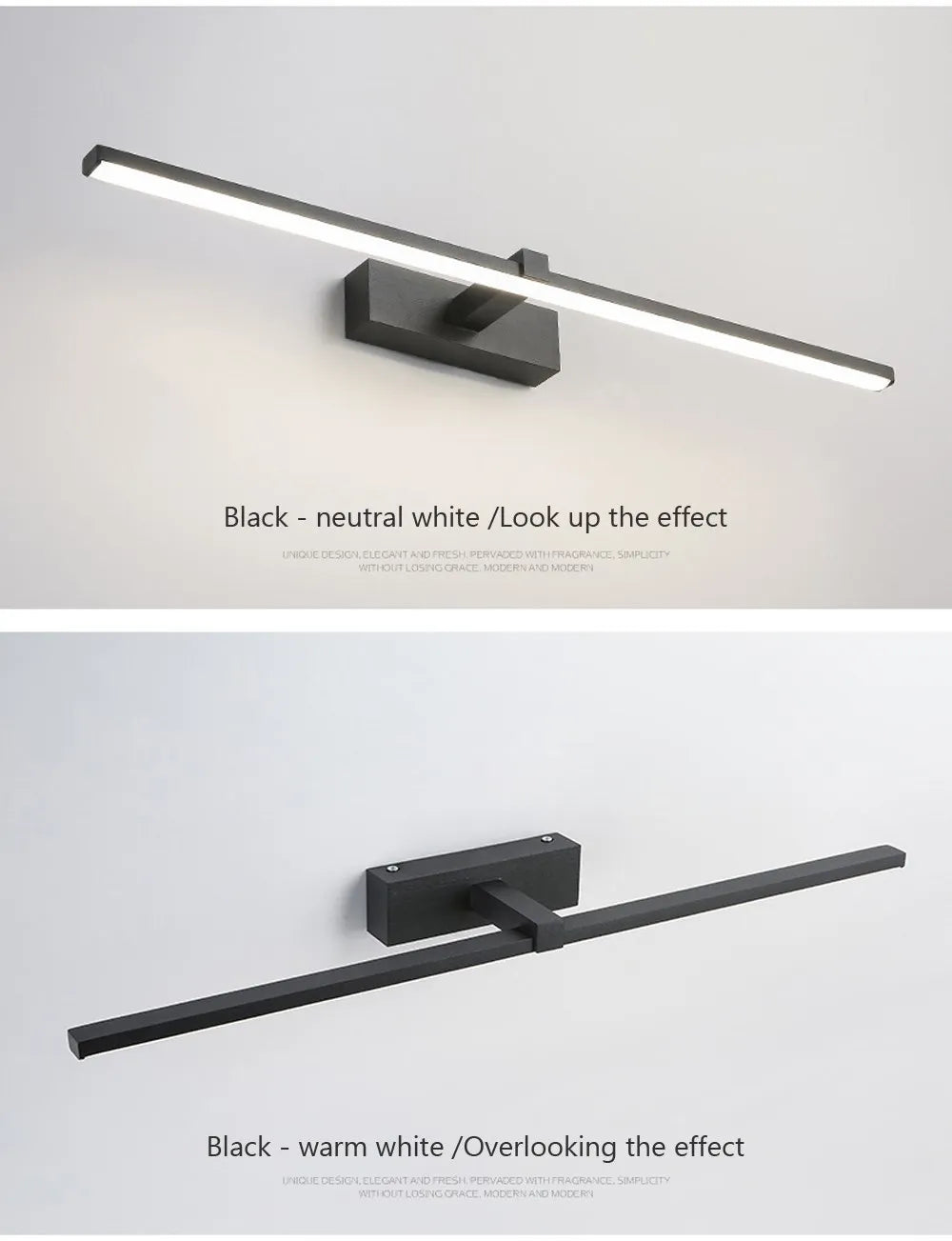 Bathroom Vanity Mirror Wall Light — Touch Switch, Slim Aluminum, Makeup Light, Black White