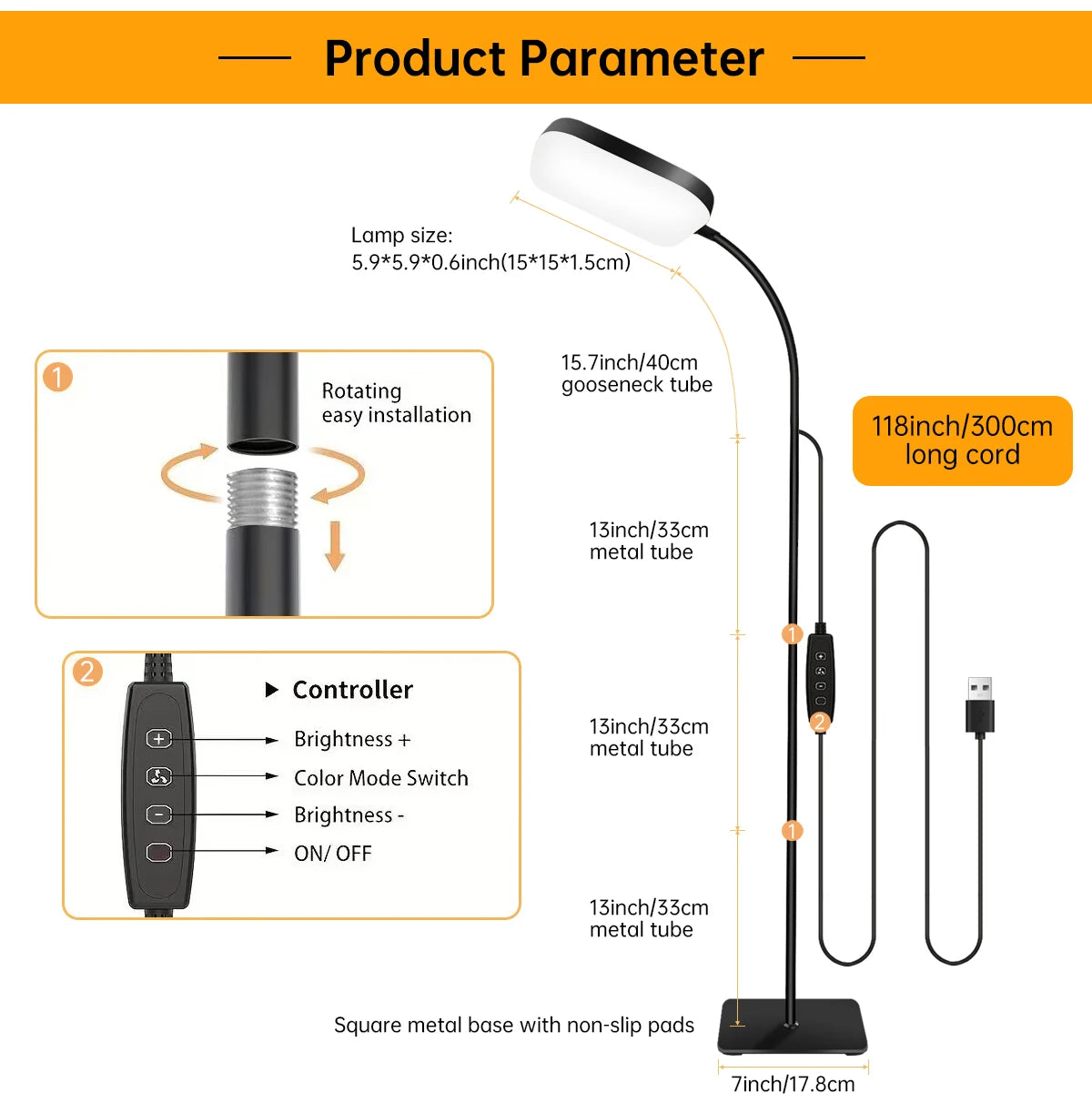 Floor Lamp — 18W Dimmable Gooseneck Reading Light, 2-in-1 Floor & Table Lamp, Adjustable